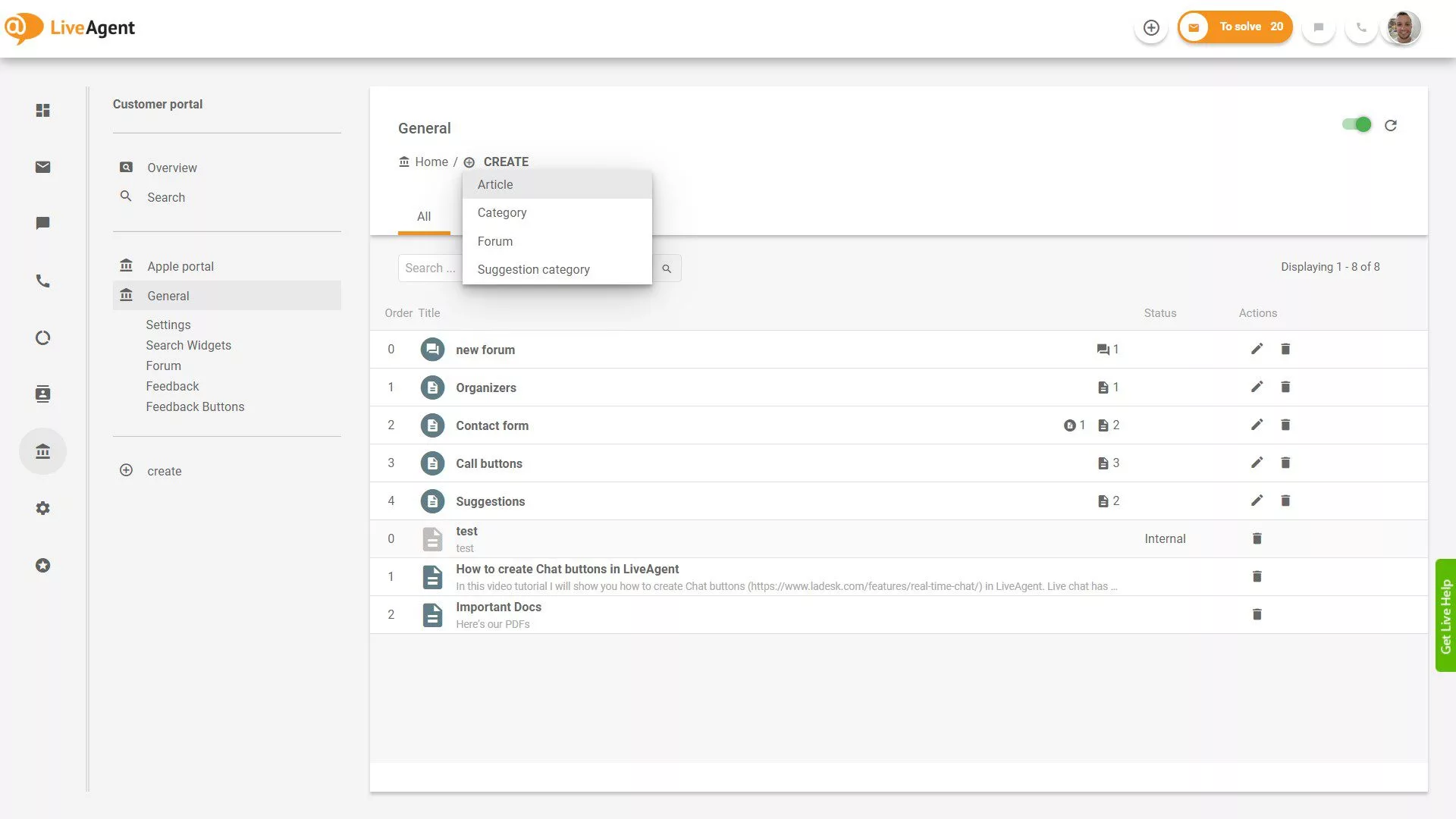 LiveAgent Tickets Overview inside the application