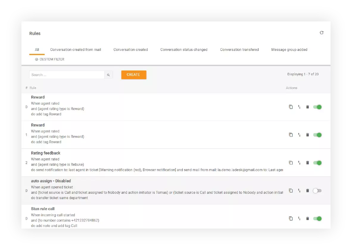 LiveAgent中的规则功能