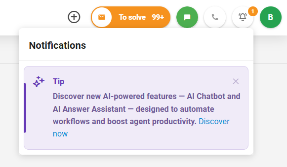 LiveAgent新应用内新闻面板的屏幕截图，显示通知和更新