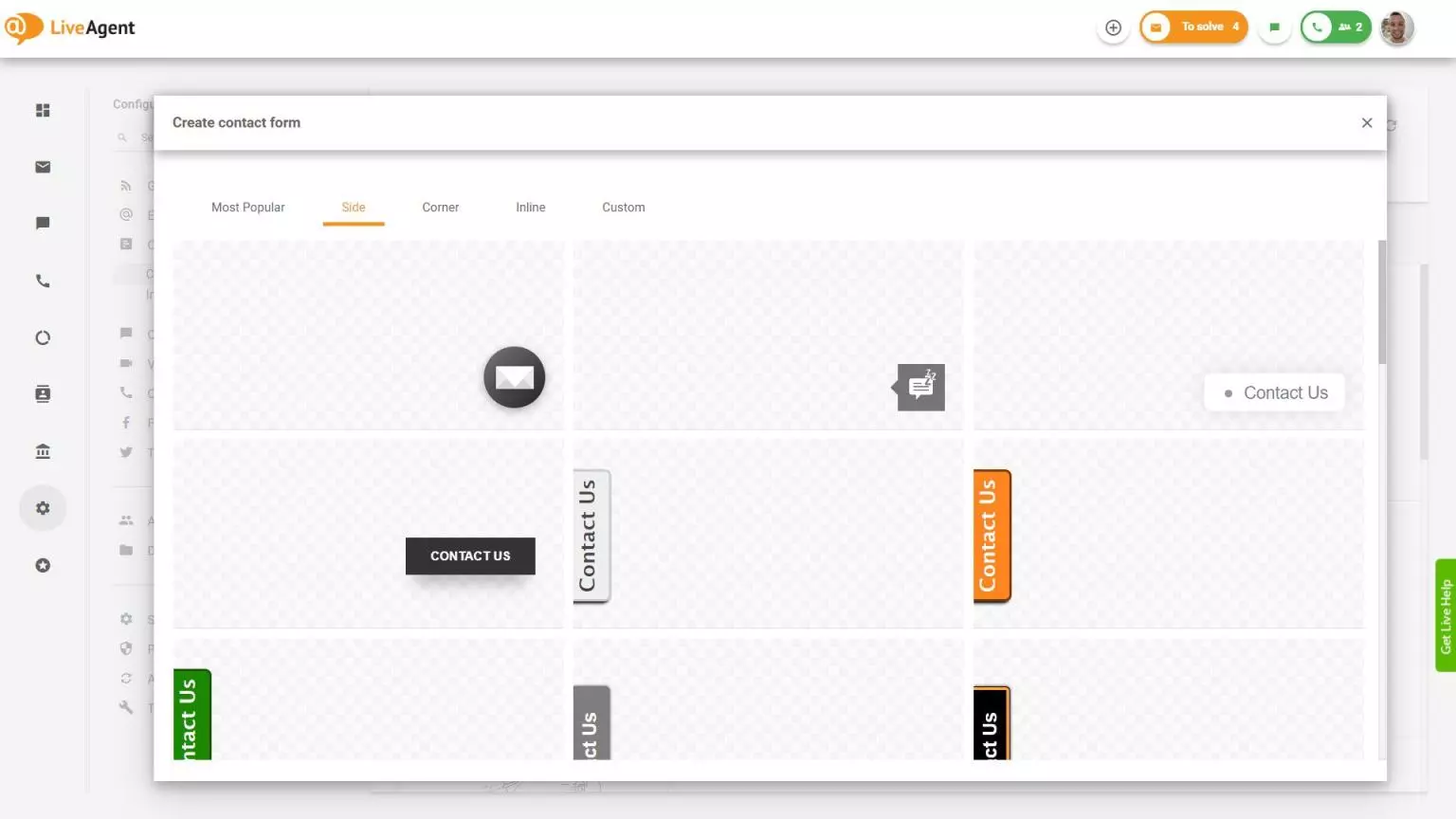 LiveAgent侧边联系表单
