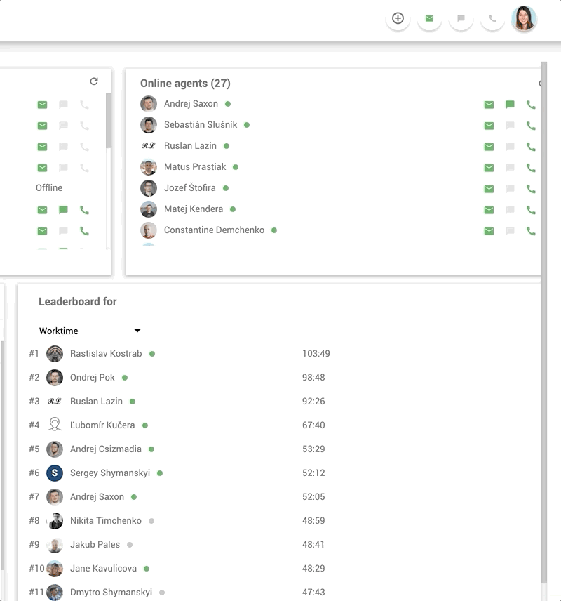 LiveAgent中的内部工作场所聊天功能 - 示例