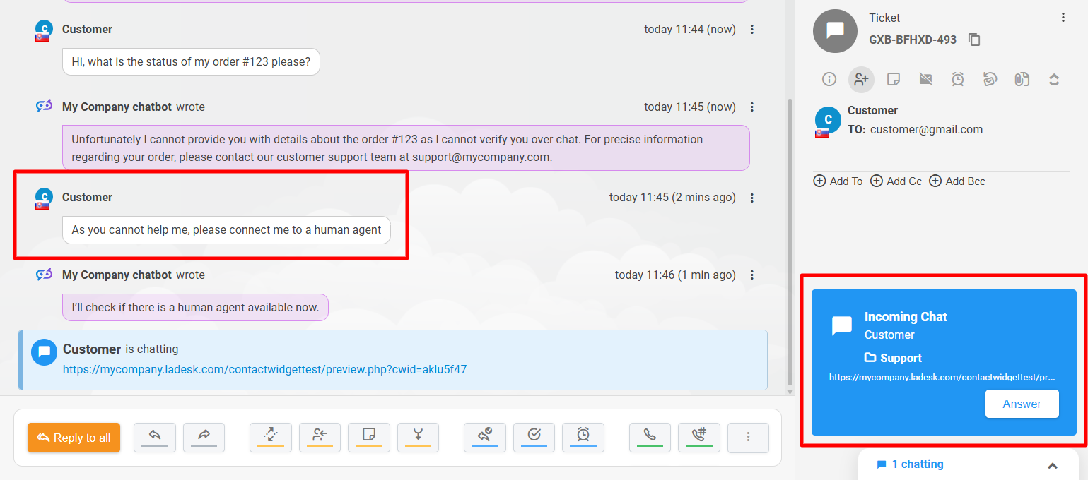 LiveAgent AI 人工交接预览