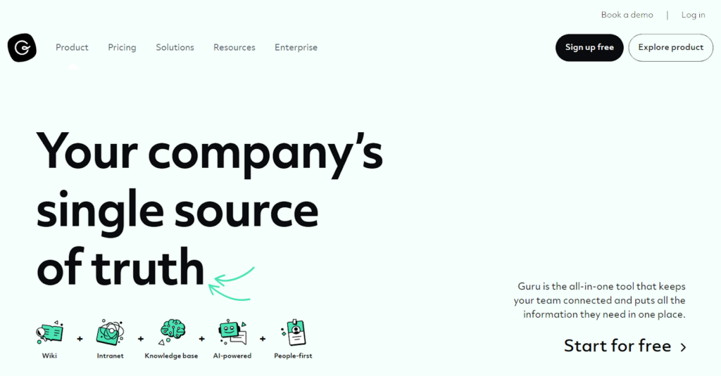 Guru的引人注目的知识库屏幕