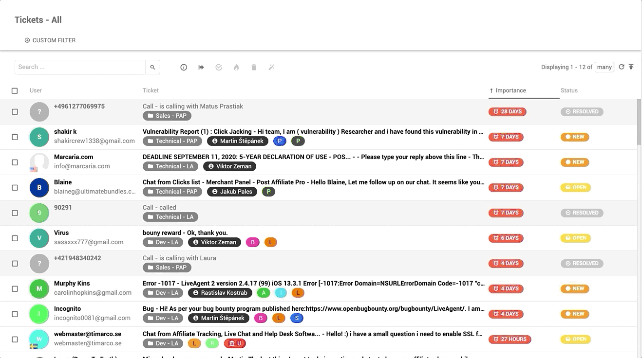 LiveAgent universal inbox overview