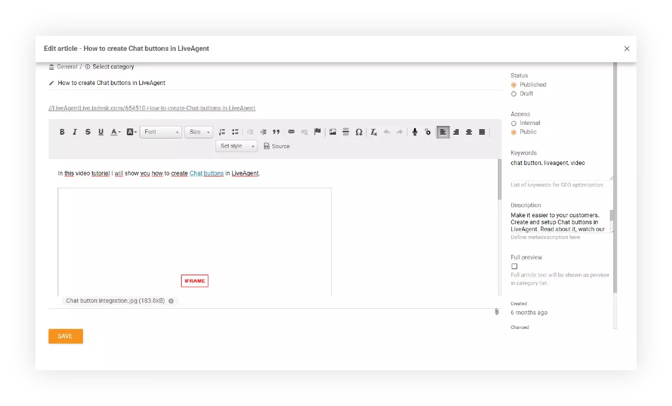Attachments in articles in LiveAgent
