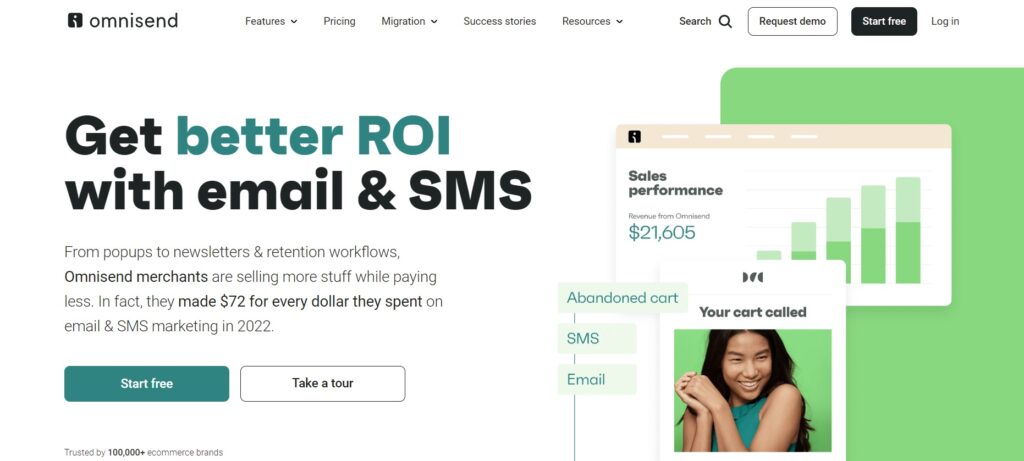 Omnisend主页,电子商务电子邮件营销平台