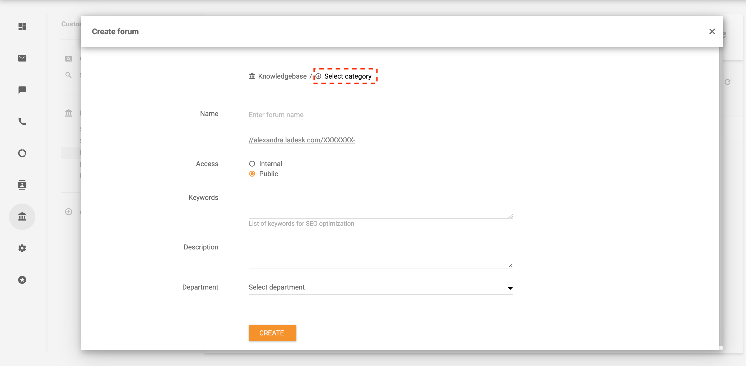 Select category for customer forum