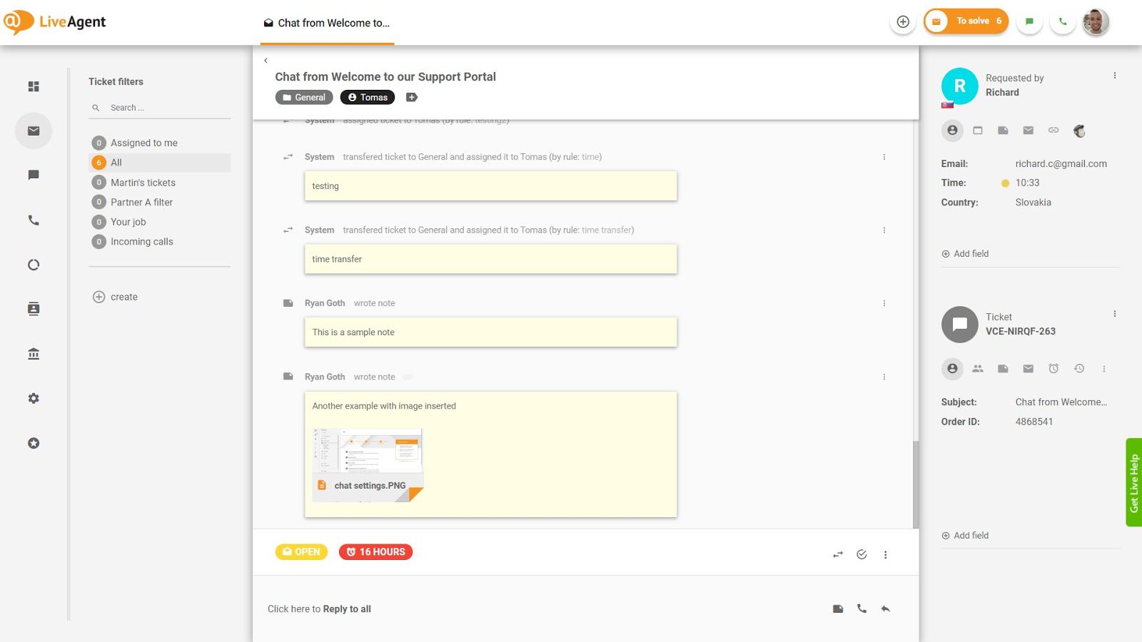 LiveAgent Private Notes example
