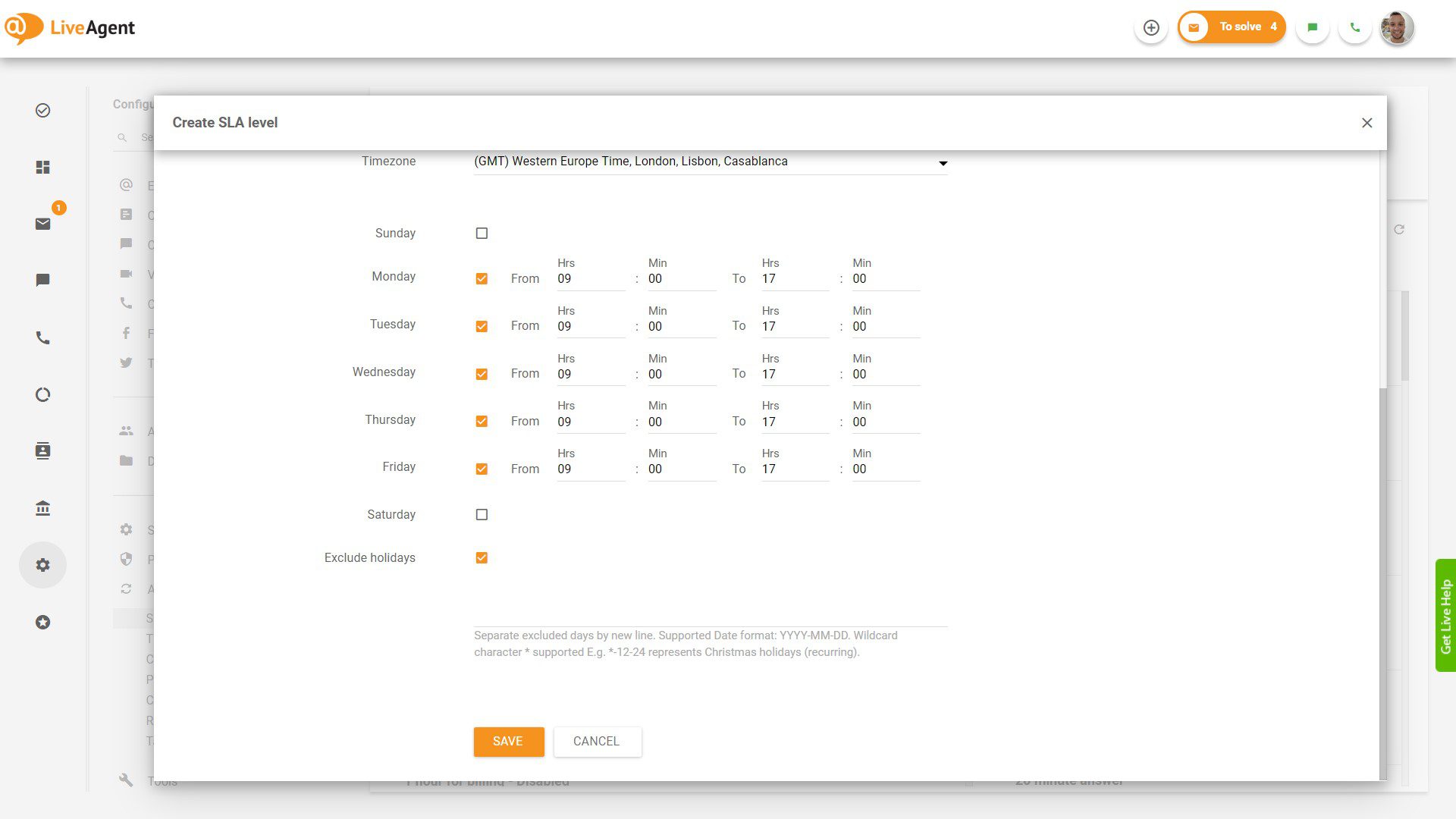 LiveAgent中的营业时间设置