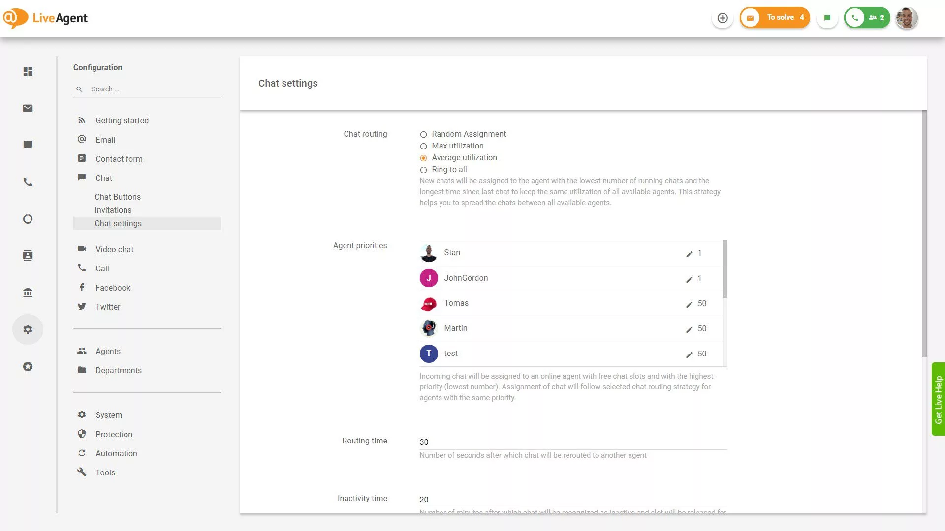 LiveAgent聊天设置