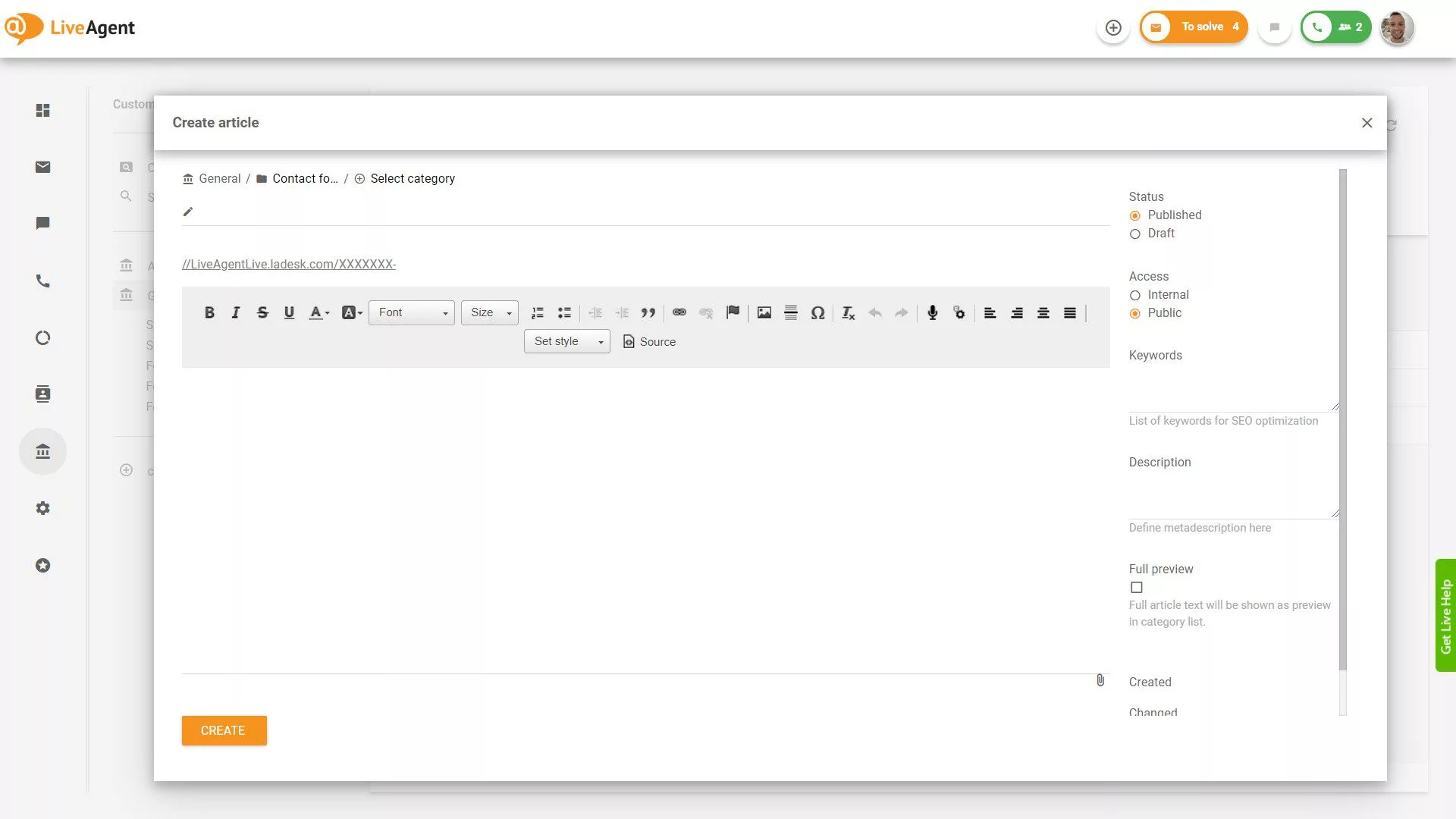 LiveAgent Creating knowledge base article