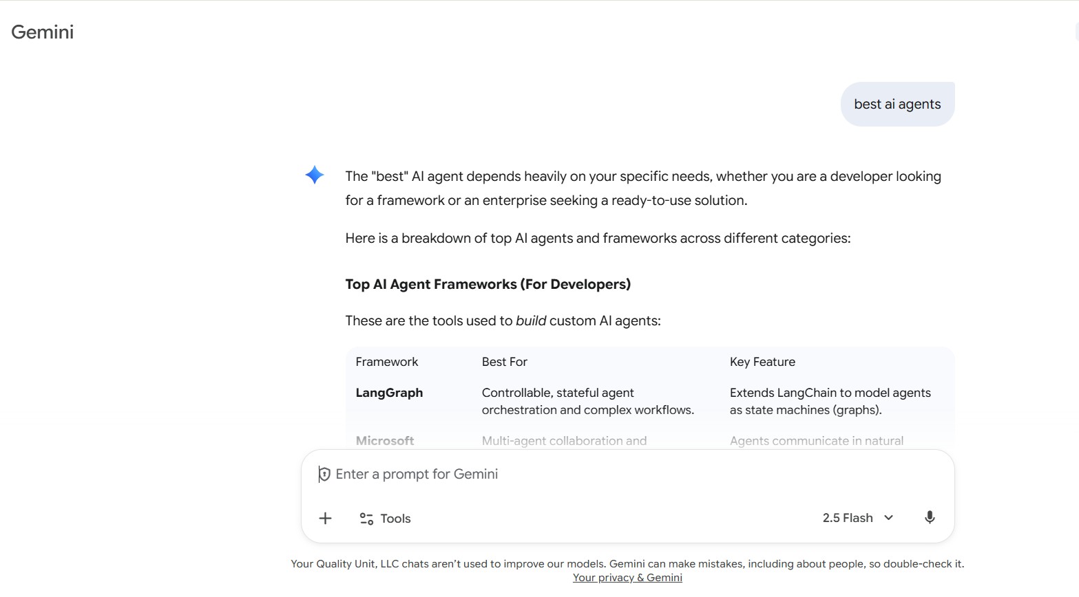 Google Gemini AI聊天机器人界面窗口