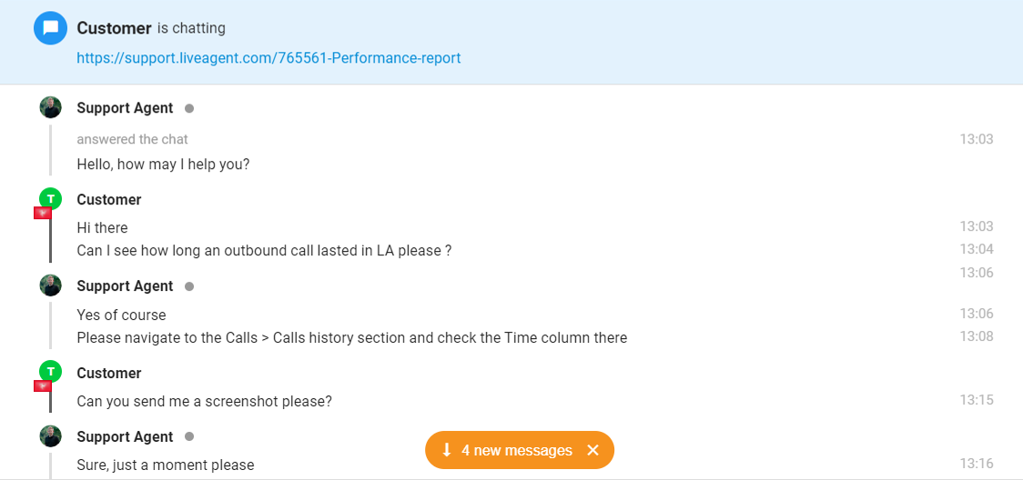 显示未读消息通知的聊天屏幕截图