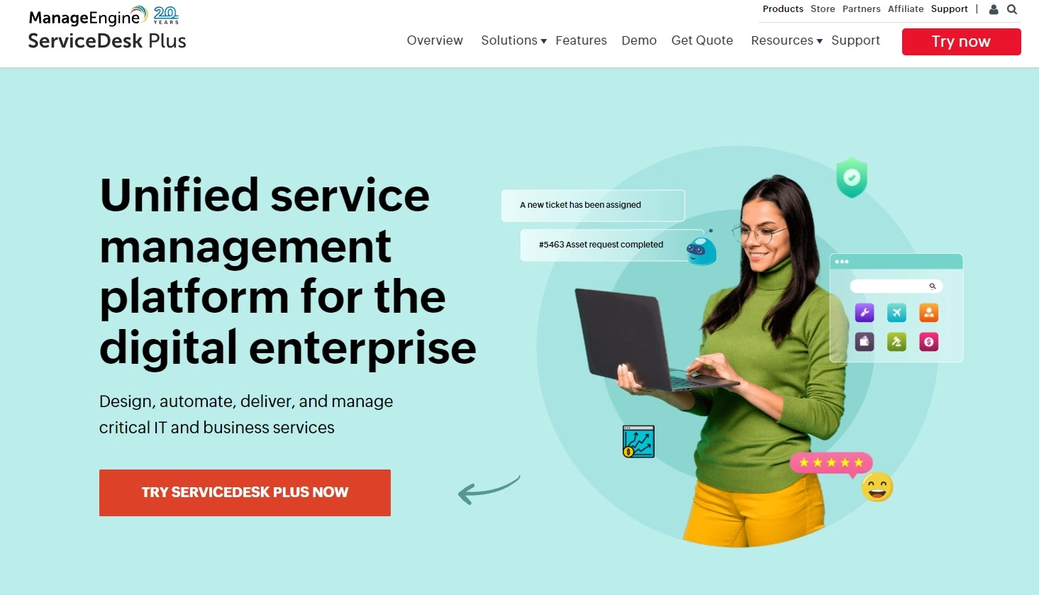 ManageEngine ServiceDesk Plus home page - Spiceworks alternative with unified service management solution