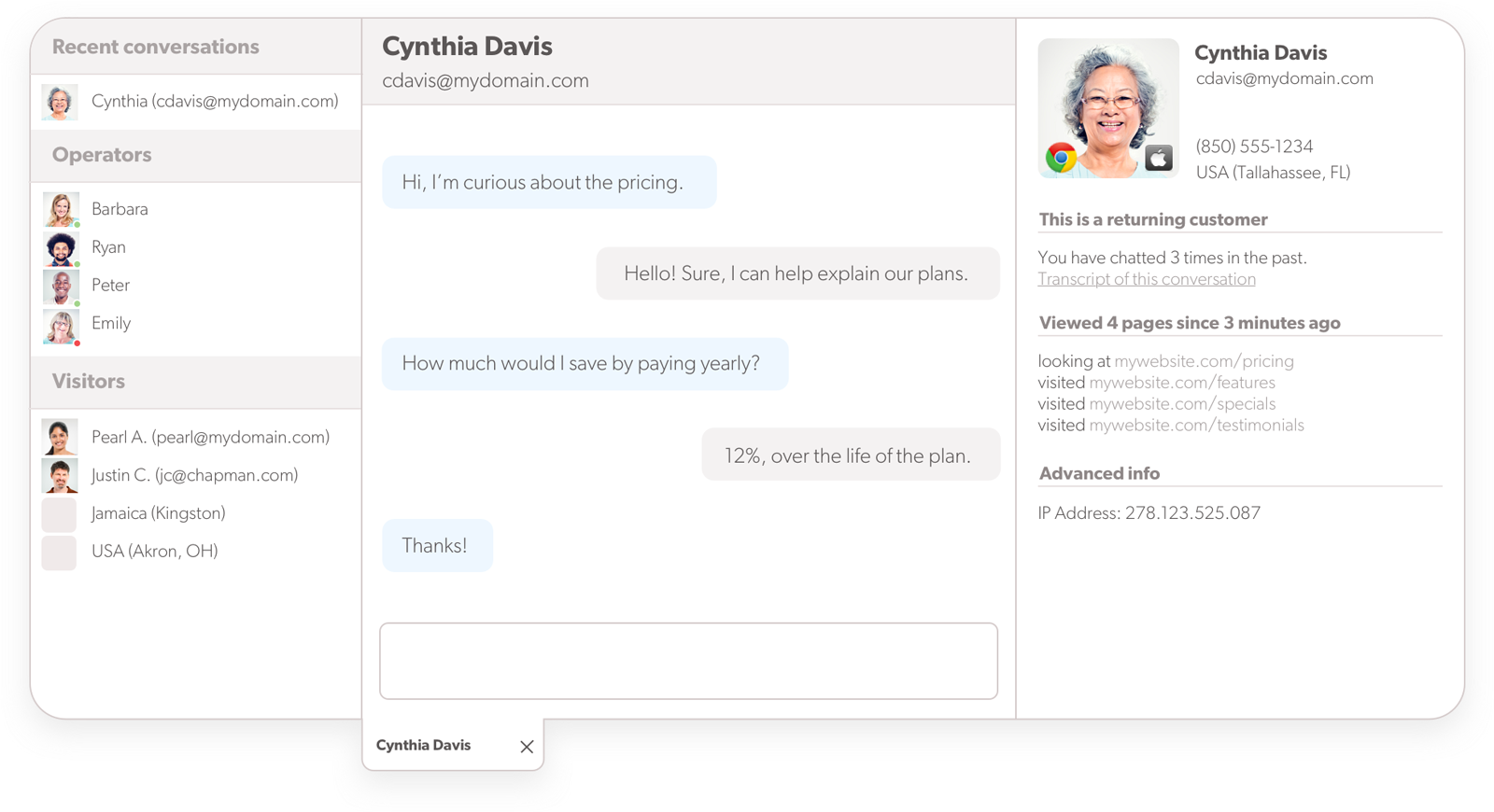 Olark实时聊天软件的代理视图持续实时聊天