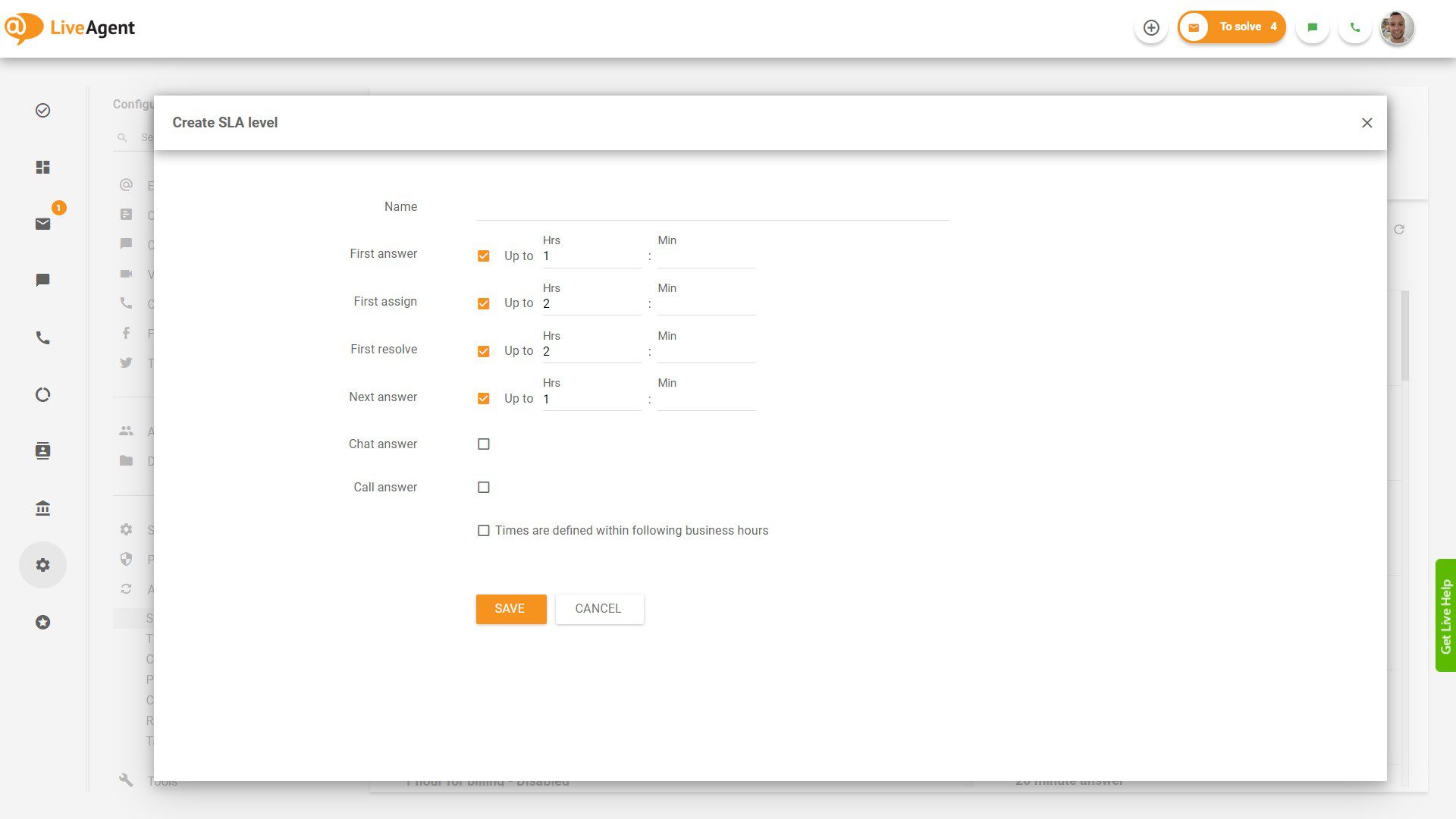 在LiveAgent中创建SLA级别