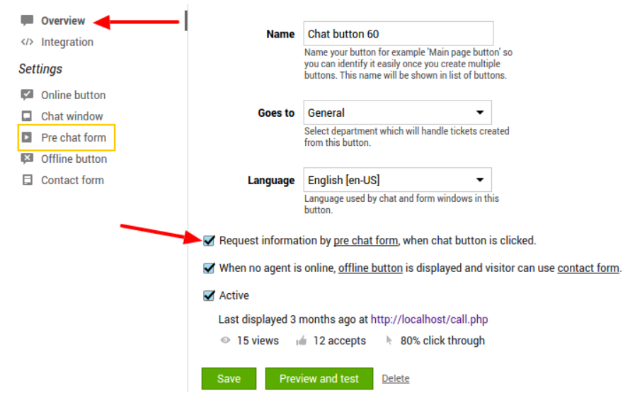 Image showing the settings of pre chat for in LiveAgent live chat software.