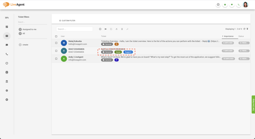 通用收件箱工单标签