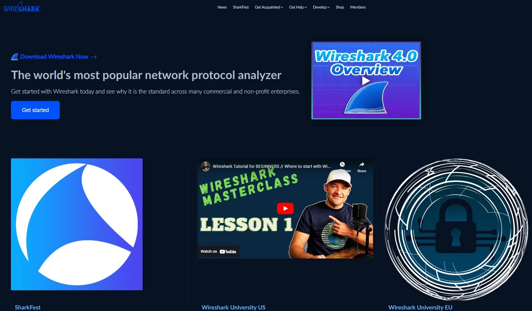 Image of Wireshark's home page - popular open-source network protocol analyzer for IT professionals