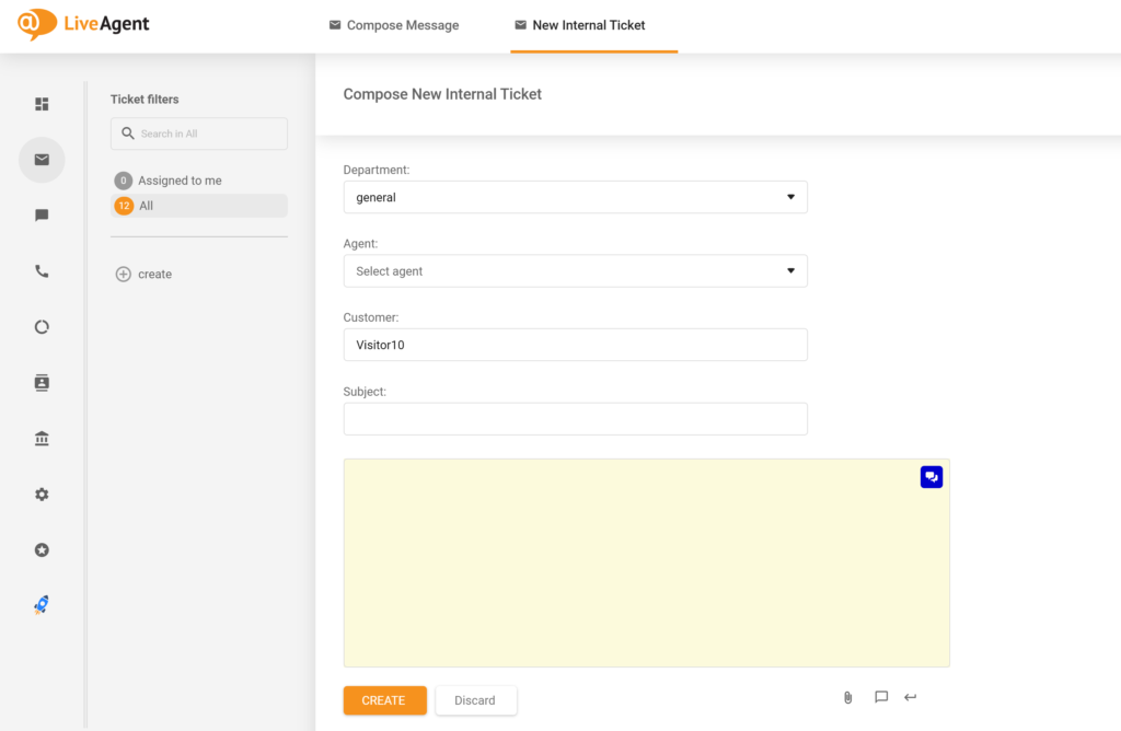 A picture showing the old Agent field name, which was replaced by Assign agent in new LiveAgent update