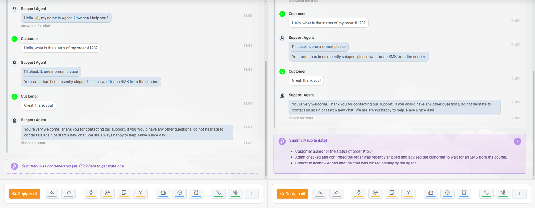 LiveAgent AI 为聊天对话生成的工单摘要