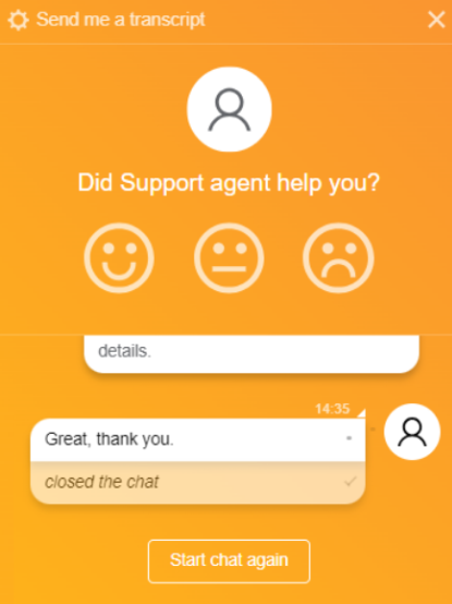 Example of a post-chat survey showing a request for agent ranking.