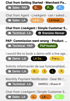 LiveAgent 应用中的折叠标签
