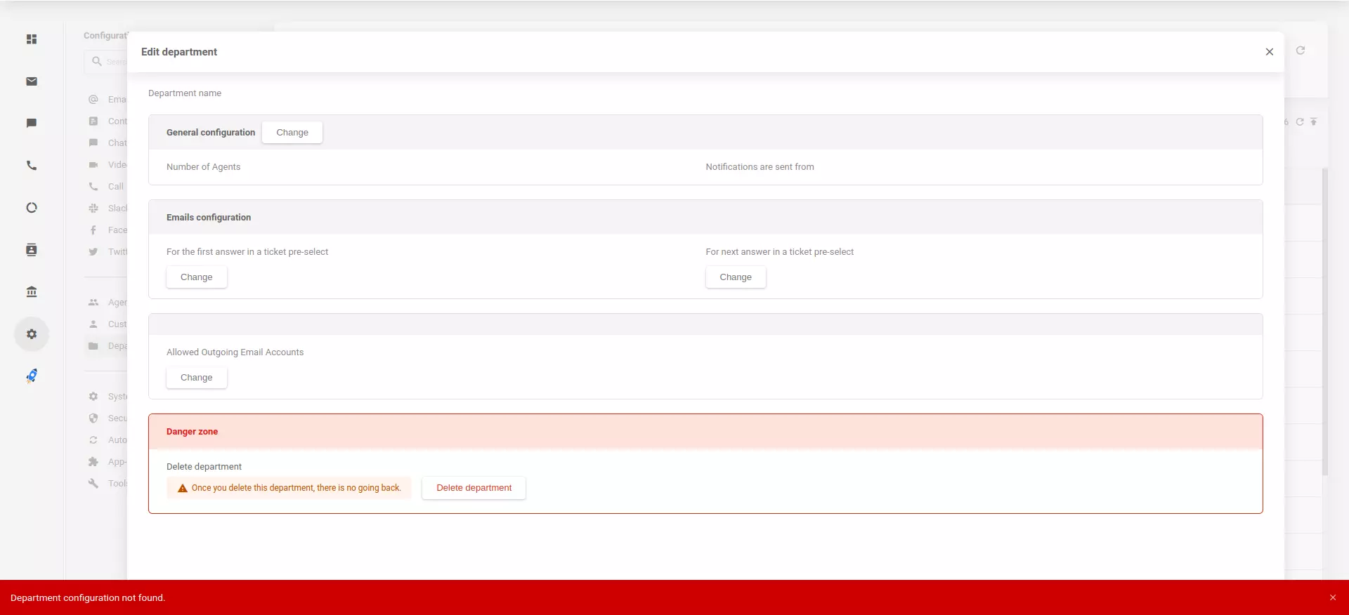 LiveAgent 应用中找不到迁移的部门配置