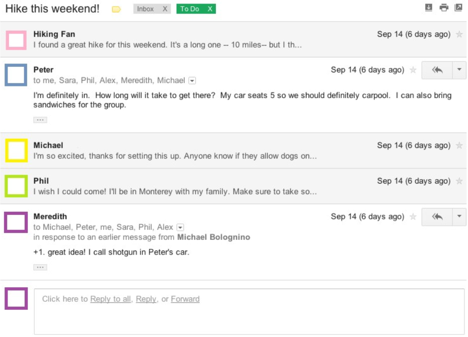 一个有组织的电子邮件线程示例