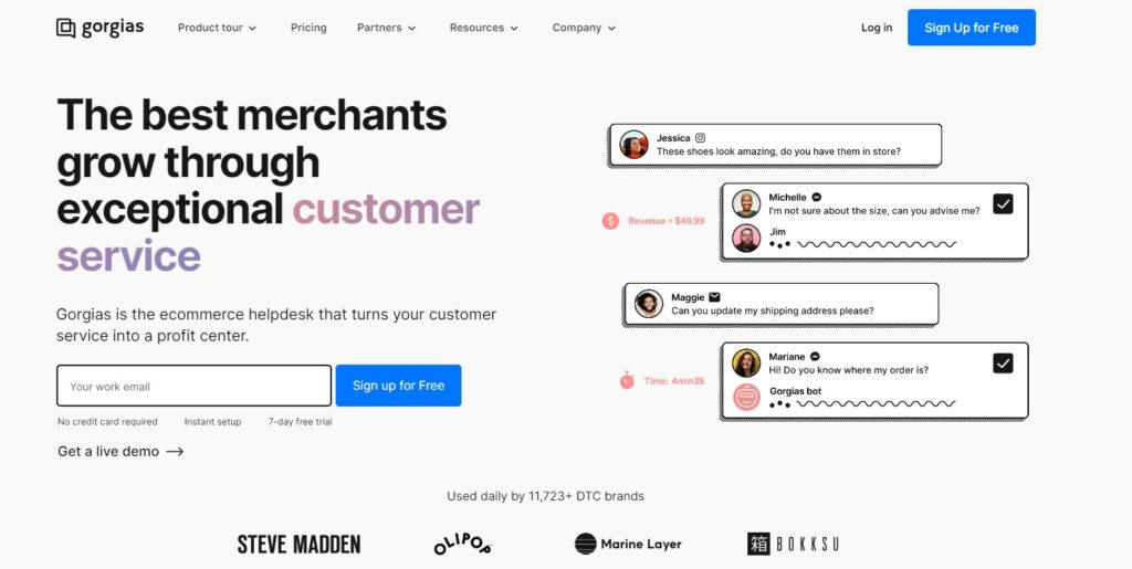 Gorgias homepage - profit-focused ecommerce live chat software