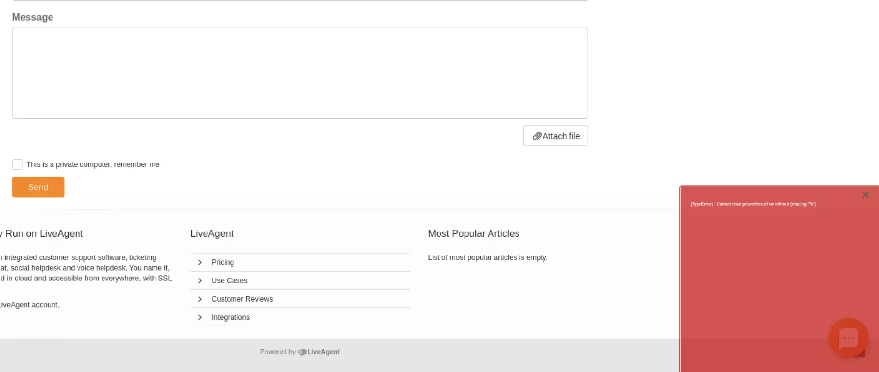 显示在 LiveAgent 早期版本中提交知识库工单的问题的图片