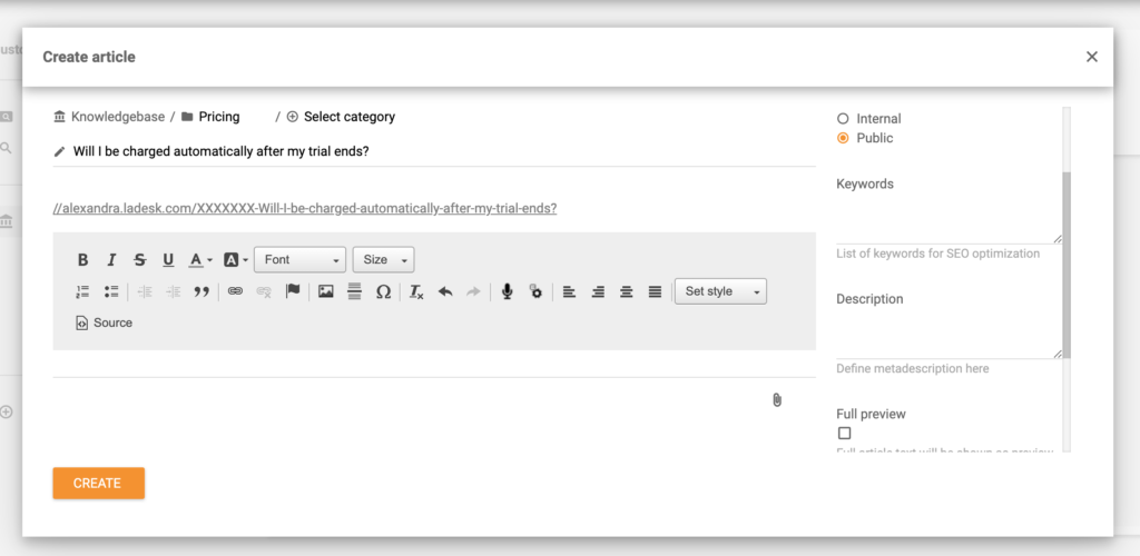 在 LiveAgent 中创建知识库文章