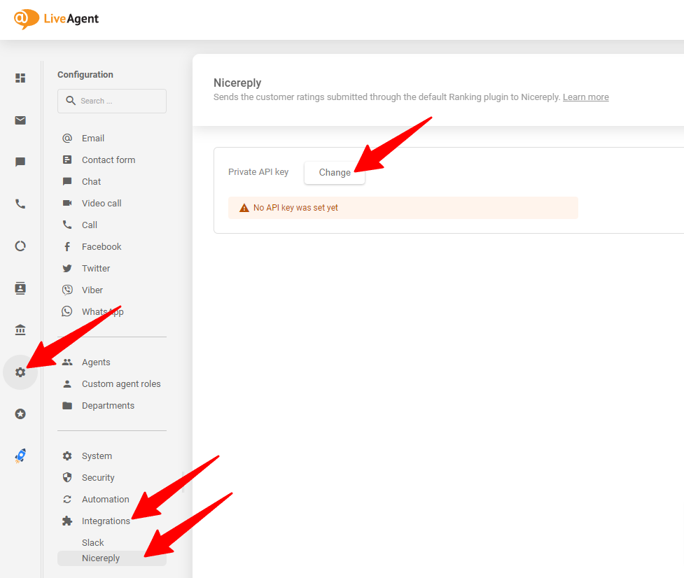 图像显示在您的LiveAgent帐户中放置生成的API密钥的位置