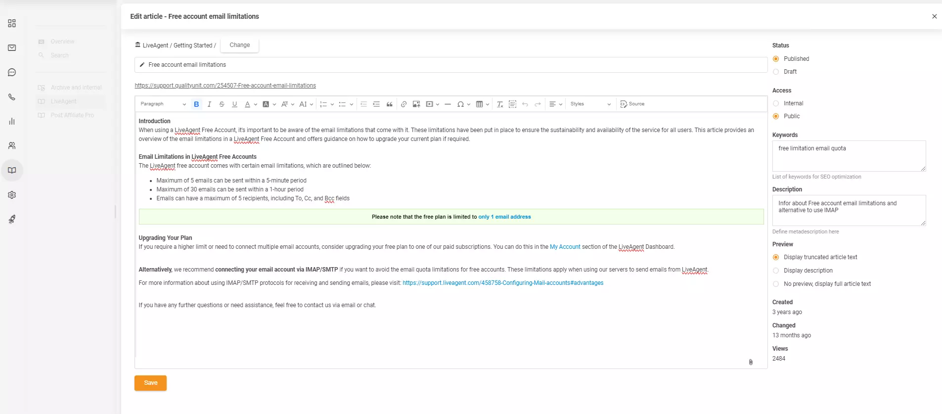 LiveAgent 中的文章编辑器