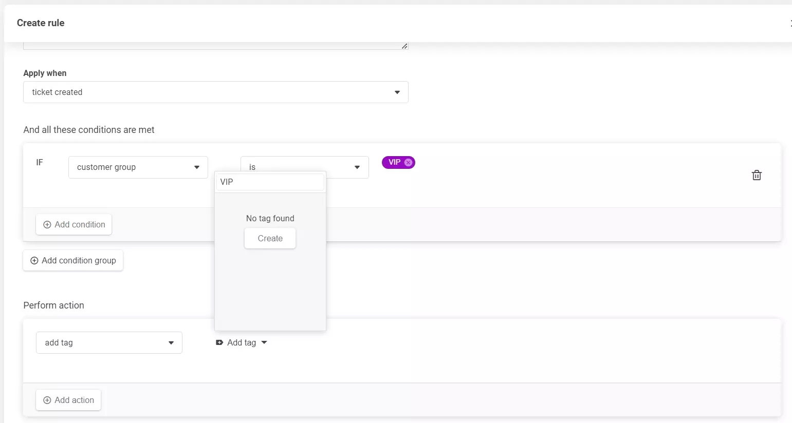 创建规则部分的屏幕截图，显示如何添加新标签。