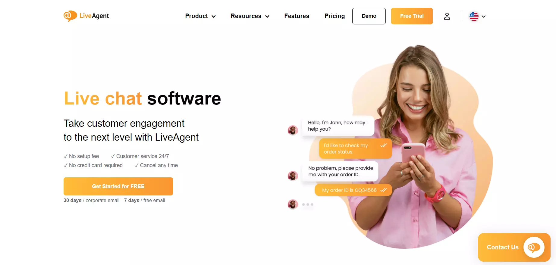 LiveAgent主页的屏幕截图，真实连接的在线客服软件