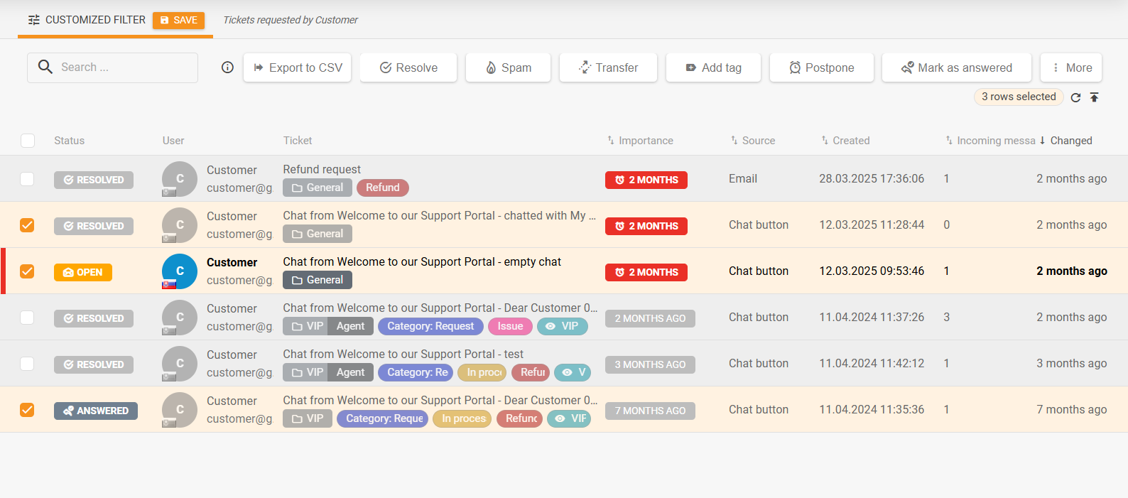 重新设计的工单列表中的批量操作面板，集成了最常用的工单操作