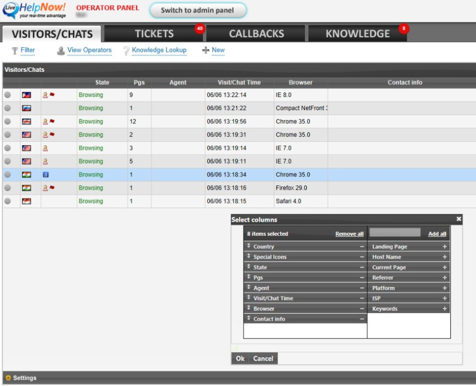 LiveHelpNow聊天仪表板