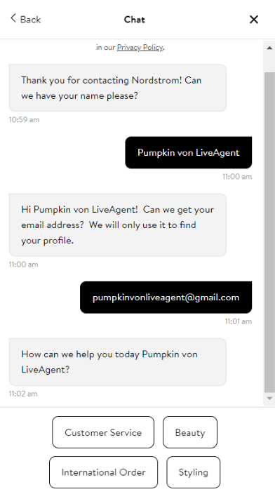 诺德斯特龙聊天机器人功能