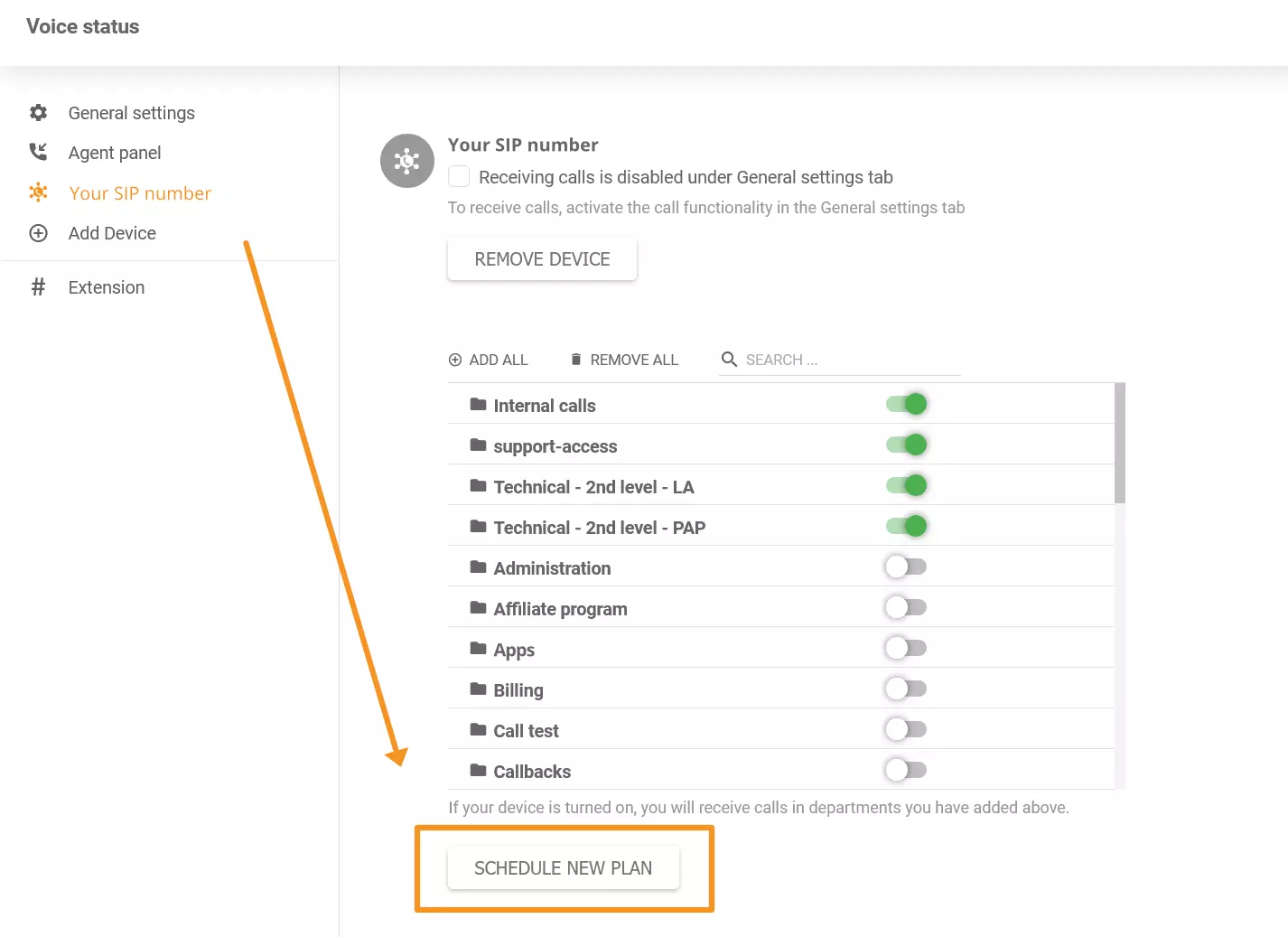 显示在 LiveAgent 中哪里可以找到新电话计划程序功能的图片