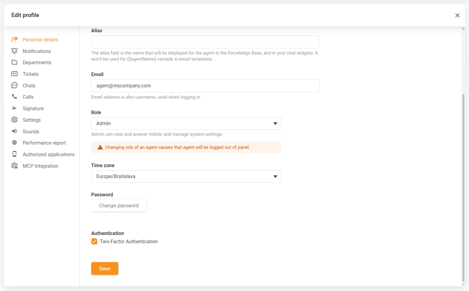 LiveAgent 座席个人资料时区设置