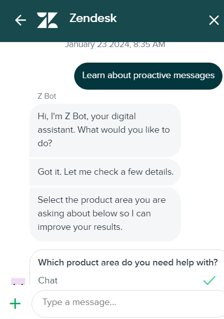 图像显示Zendesk的在线客服对话外观