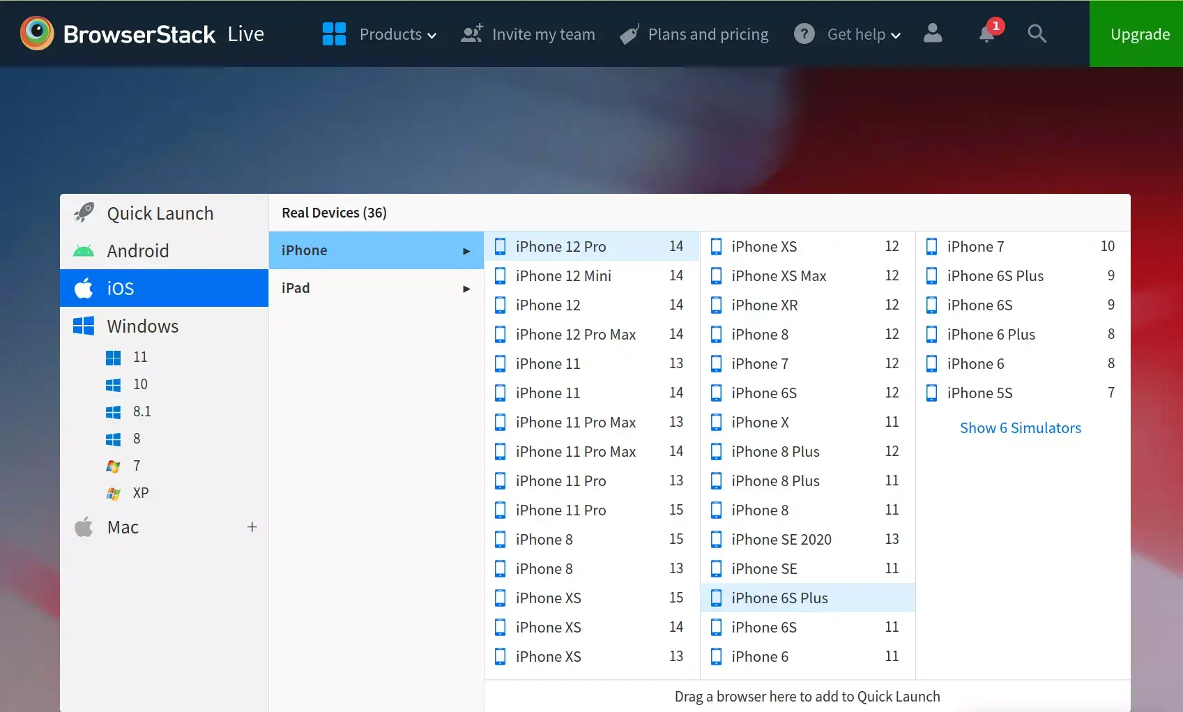 BrowserStack模拟许多移动平台和操作系统版本
