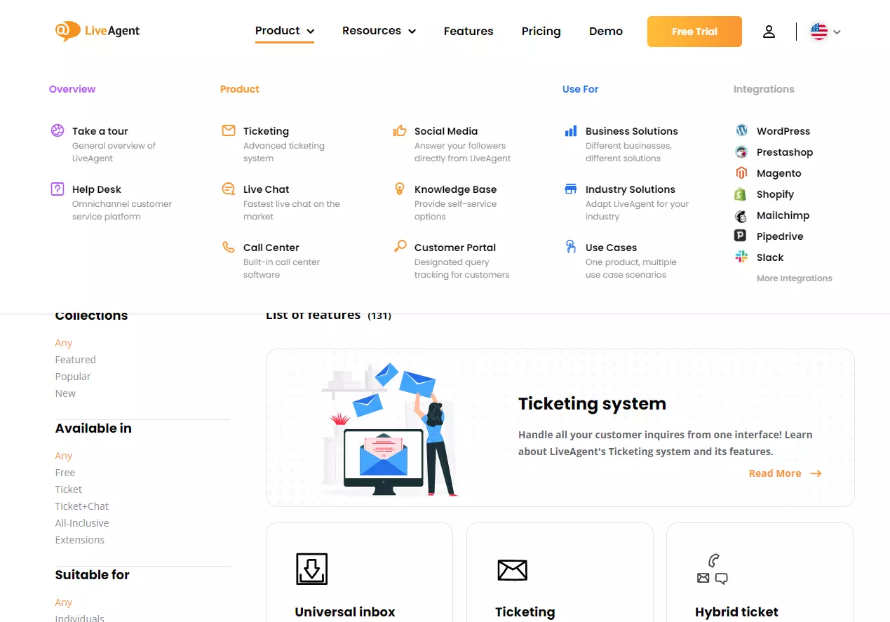 LiveAgent 的主要和侧面标题