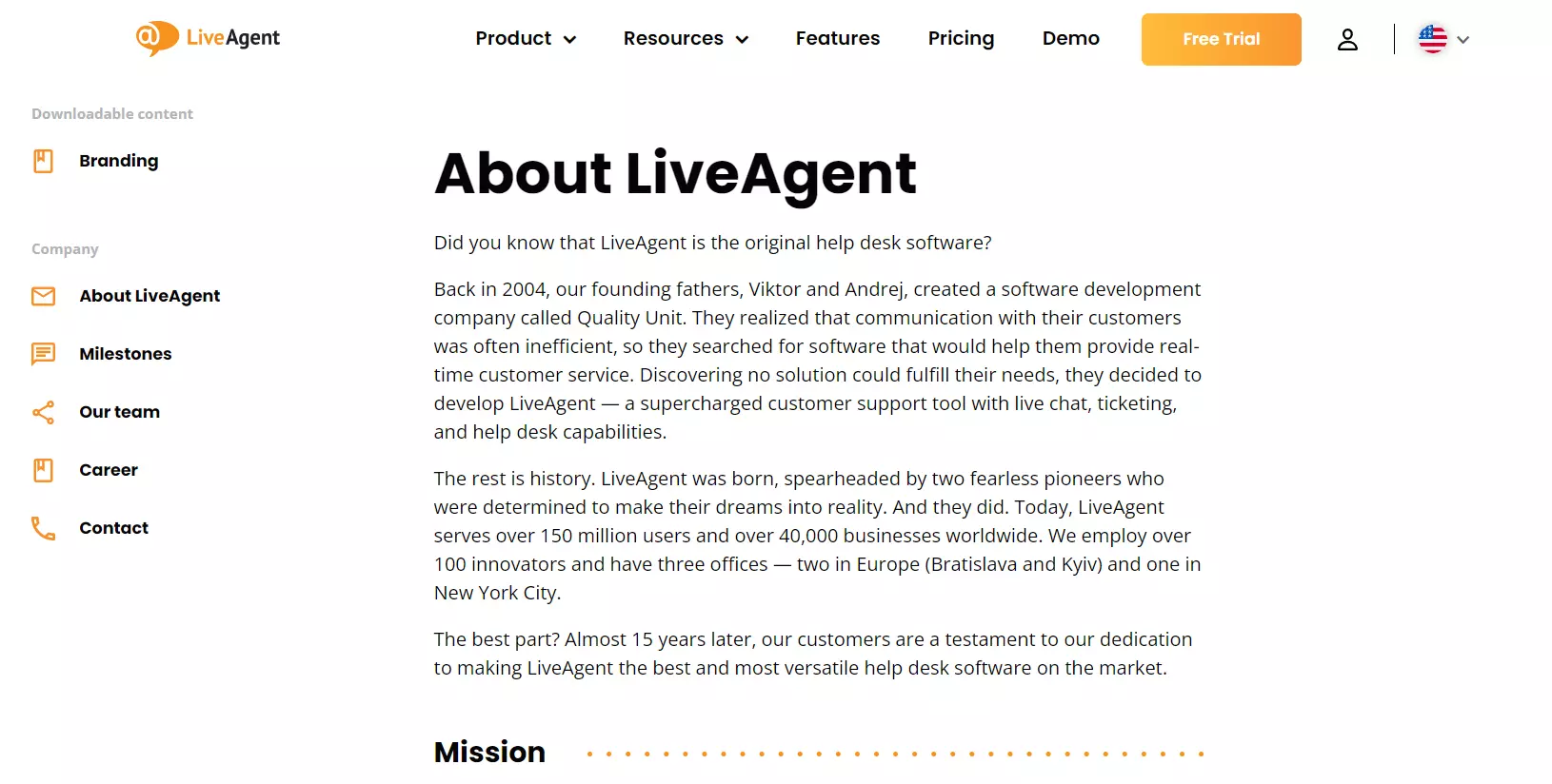 LiveAgent About us page