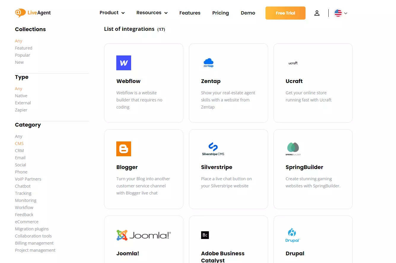 LiveAgent - list of integrations