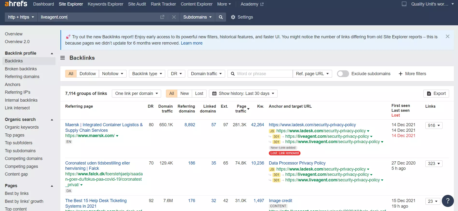 外部反向链接 Ahrefs 示例