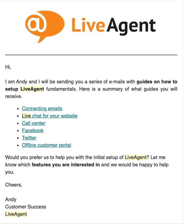 LiveAgent 入职电子邮件