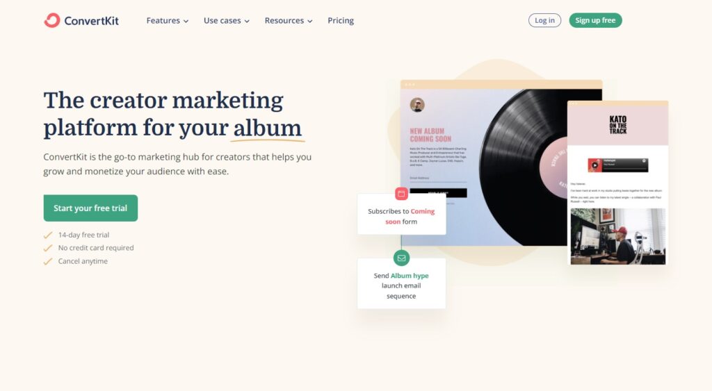 ConvertKit主页,创作者的电子邮件管理软件