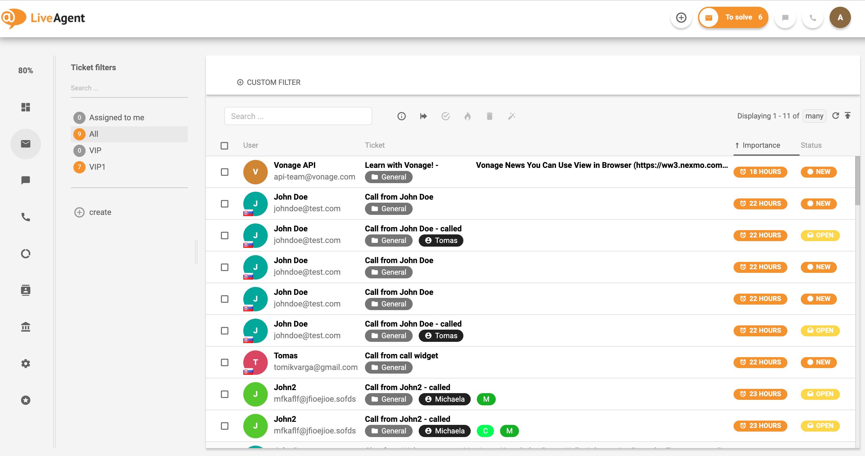 LiveAgent - 所有工单 - 通用收件箱